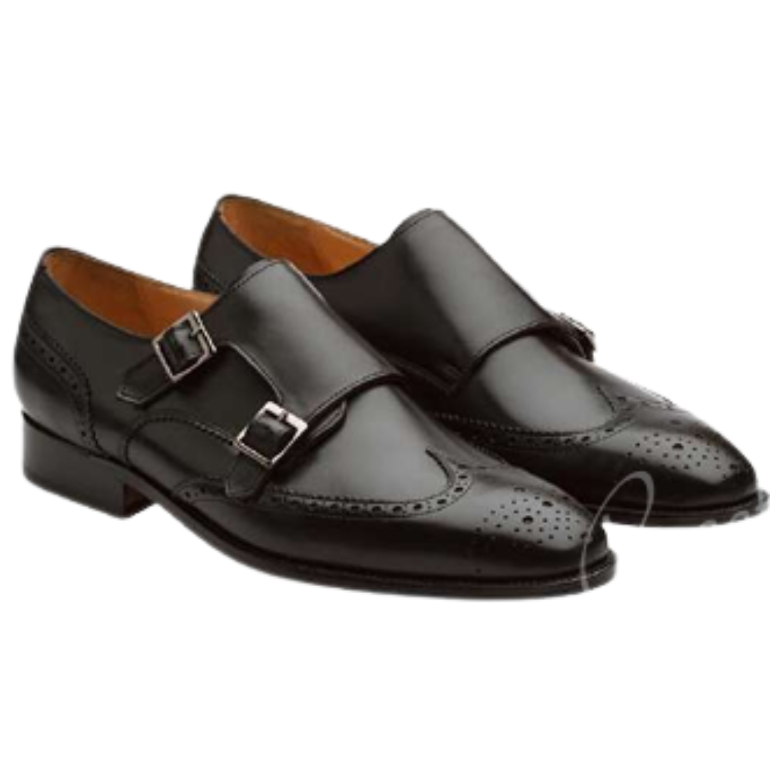 Leather Brogue Monk Straps Shoes